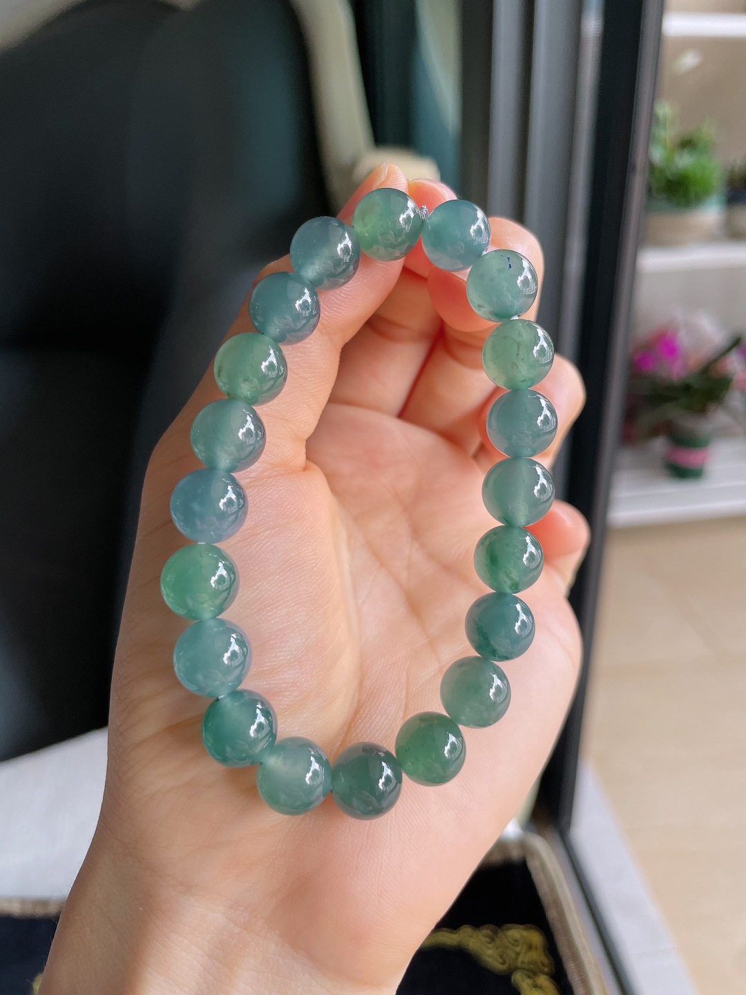 天然翡翠A货，冰多宝手串，尺寸：9.8mm。【编3583】