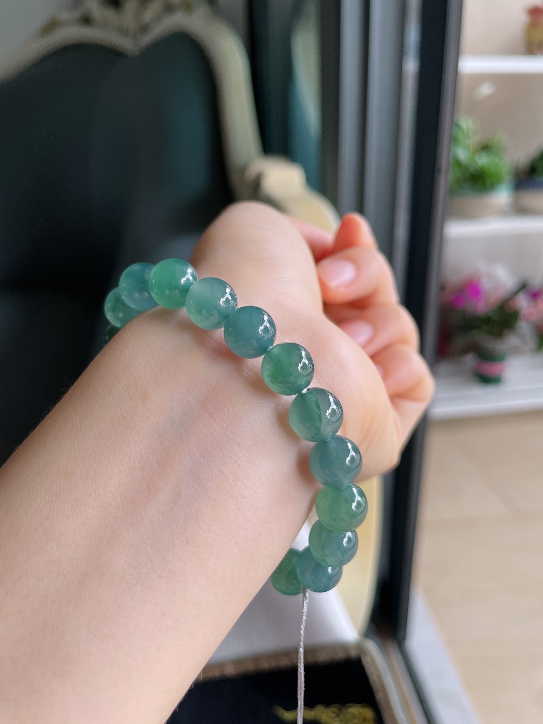 天然翡翠A货，冰多宝手串，尺寸：9.8mm。【编3583】