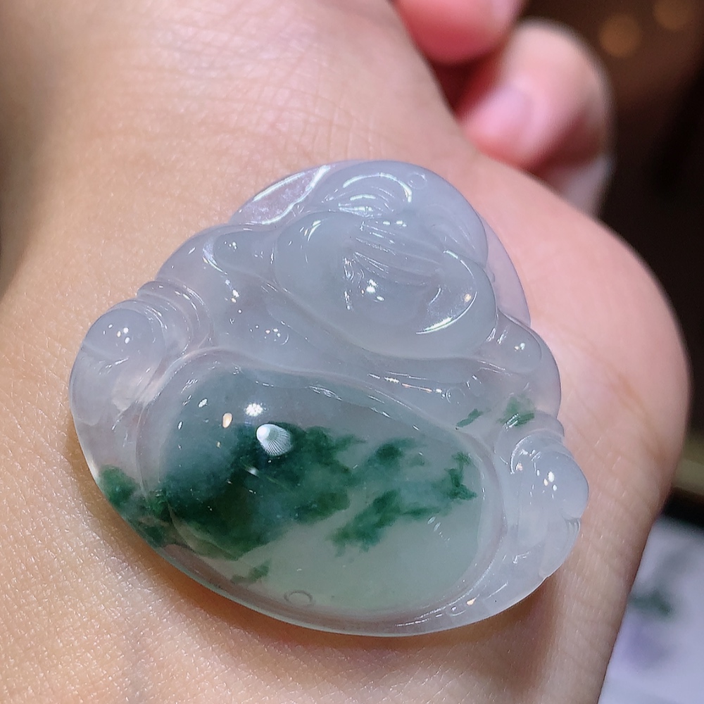 冰飘花佛公挂件 种老细腻水润，花色灵动，佩戴温柔甜美 货号04529，31.7-33.7-6.4