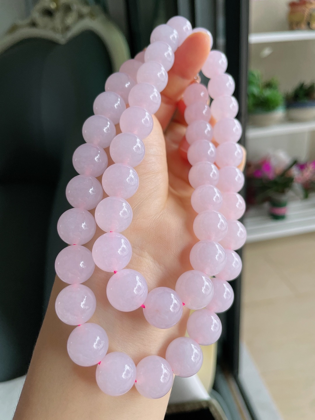 天然翡翠A货，珠链，尺寸：12.7mm48颗。【编4096】