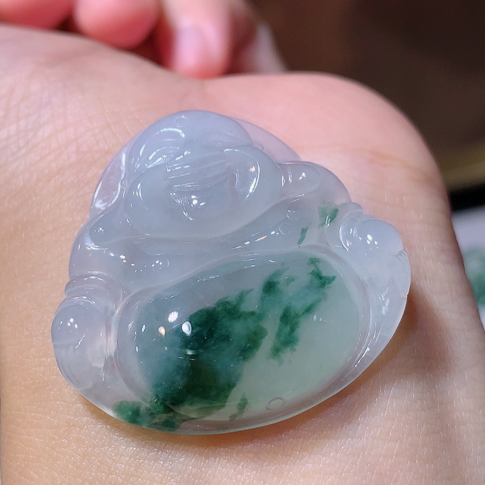 冰飘花佛公挂件 种老细腻水润，花色灵动，佩戴温柔甜美 货号04529，31.7-33.7-6.4