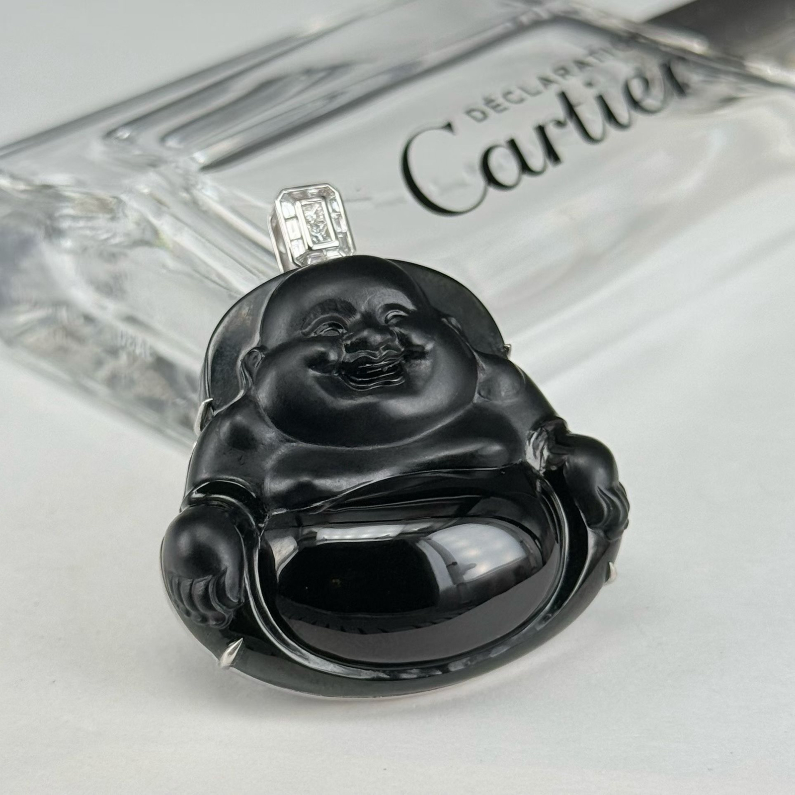 精品18k墨翠大肚佛 种好色正 黑度极好 打灯通透 油性十足  尺寸45.9