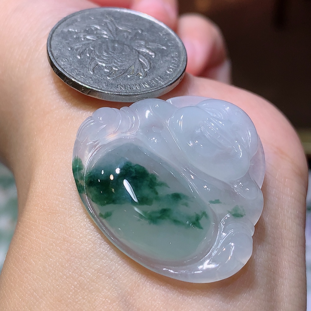 冰飘花佛公挂件 种老细腻水润，花色灵动，佩戴温柔甜美 货号04529，31.7-33.7-6.4