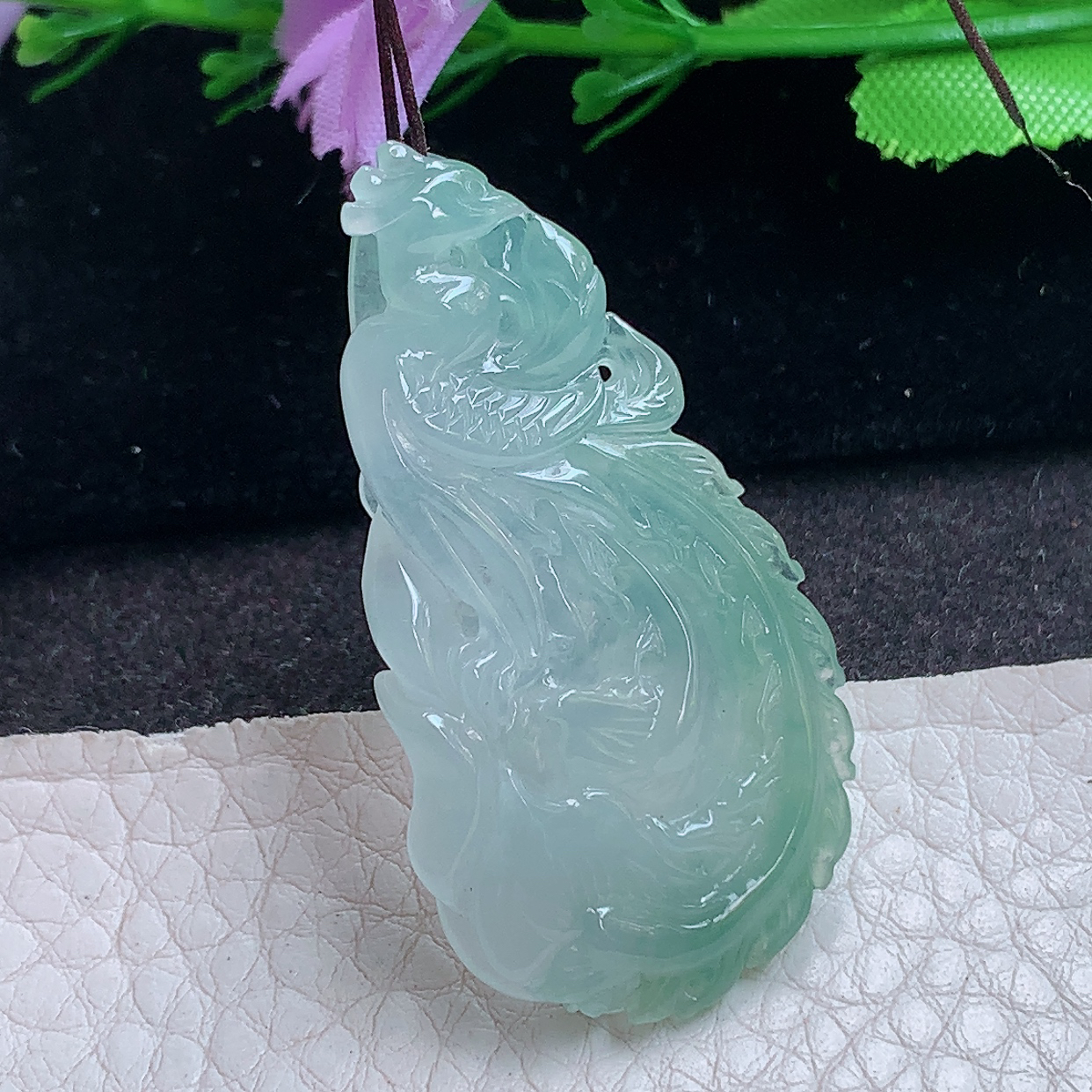 ajj实拍46*24.3*5.6天然缅甸翡翠立体凤牌 母仪天下玉吊坠 玉挂件