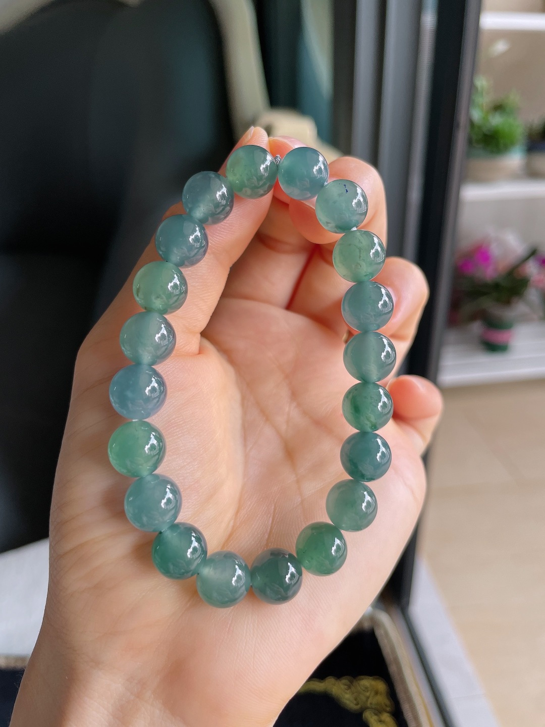 天然翡翠A货，冰多宝手串，尺寸：9.8mm。【编3583】