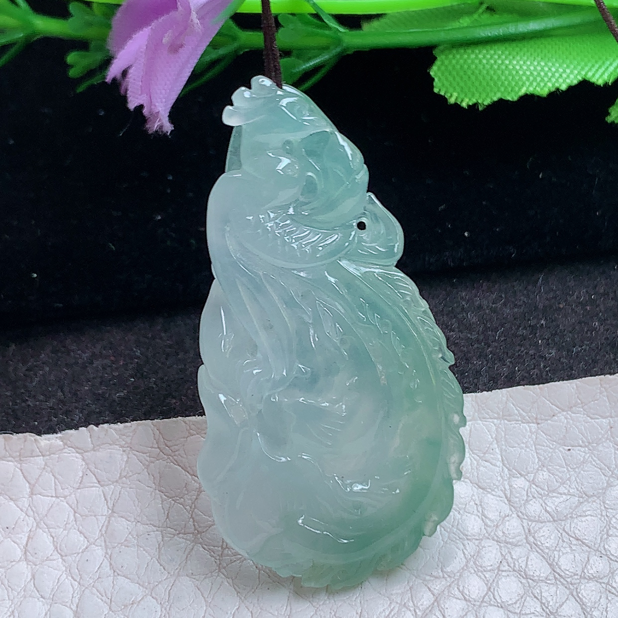 ajj实拍46*24.3*5.6天然缅甸翡翠立体凤牌 母仪天下玉吊坠 玉挂件