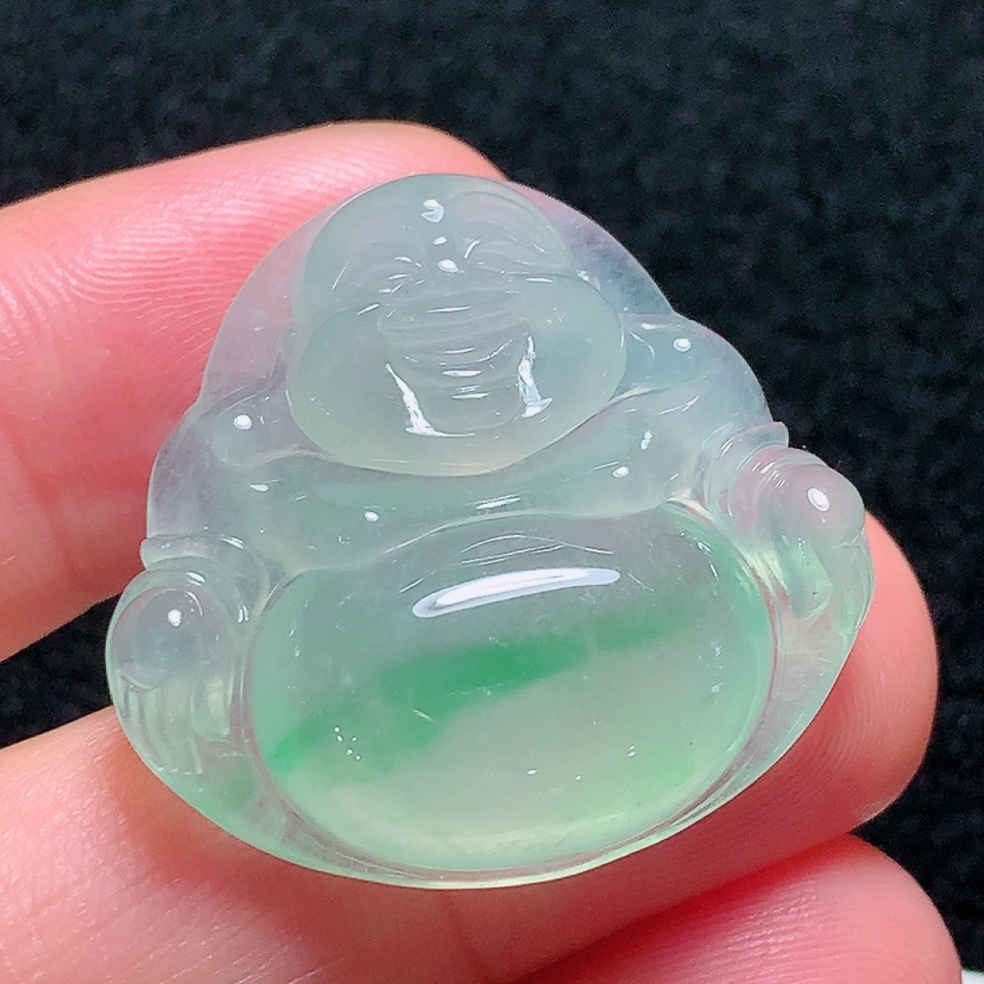 ️冰种飘绿佛公，种老水头好，又冰又润，饱满，尺寸：27.3/29/7.5mm