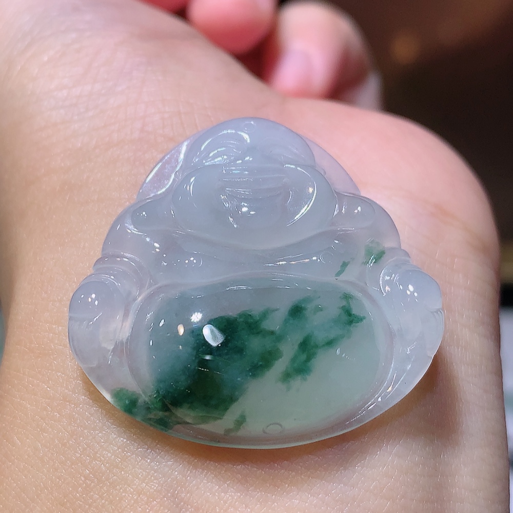 冰飘花佛公挂件 种老细腻水润，花色灵动，佩戴温柔甜美 货号04529，31.7-33.7-6.4