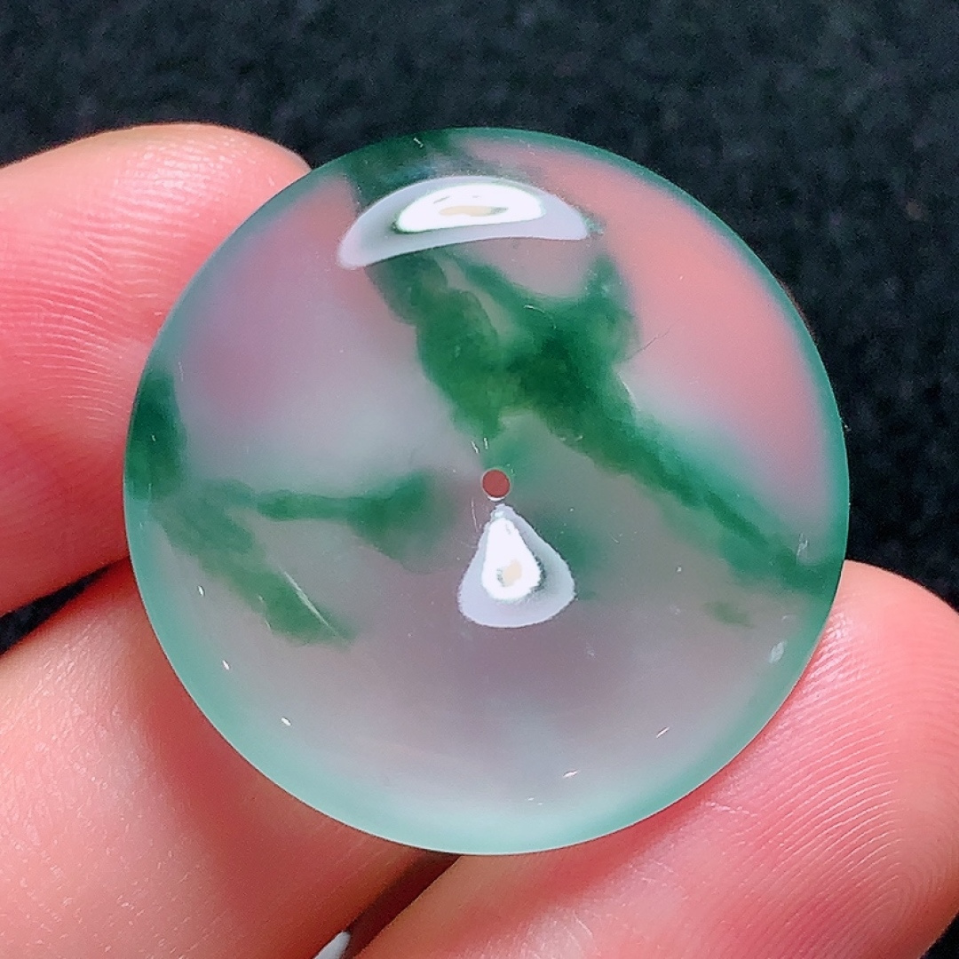 ️冰种飘花平安扣，种老水头好，又冰又润，饱满无裂，尺寸：26.7/5.2mm
