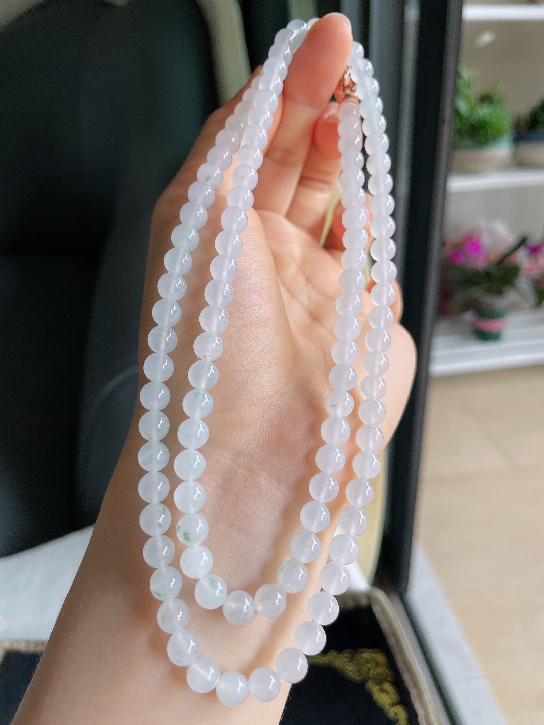 ️，天然翡翠A货，冰种白冰珠链，尺寸：6mm108颗。【编3277】