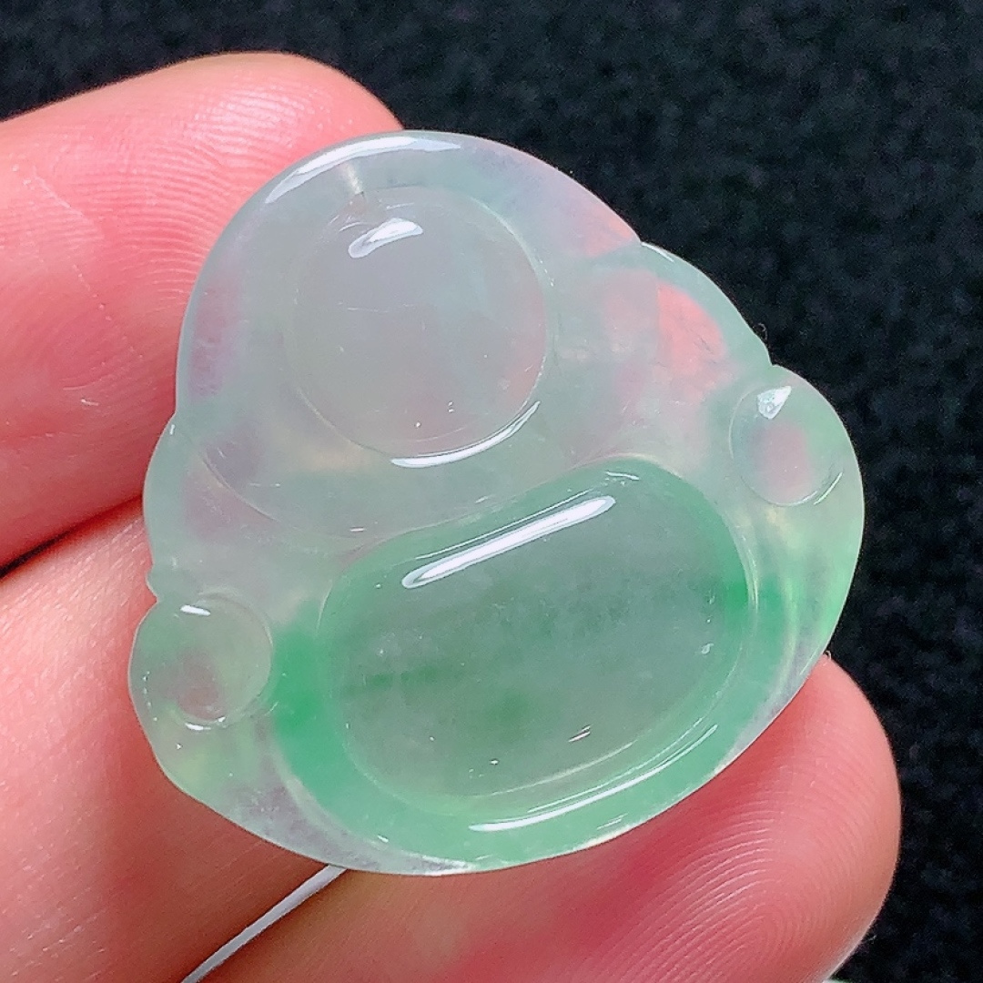 ️冰种飘绿佛公，种老水头好，又冰又润，饱满，尺寸：27.3/29/7.5mm