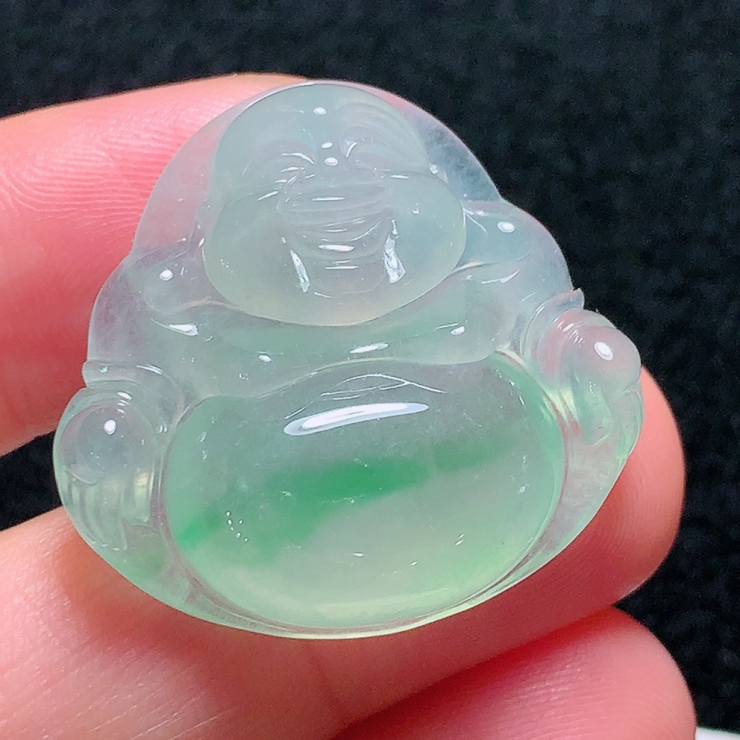 ️冰种飘绿佛公，种老水头好，又冰又润，饱满，尺寸：27.3/29/7.5mm