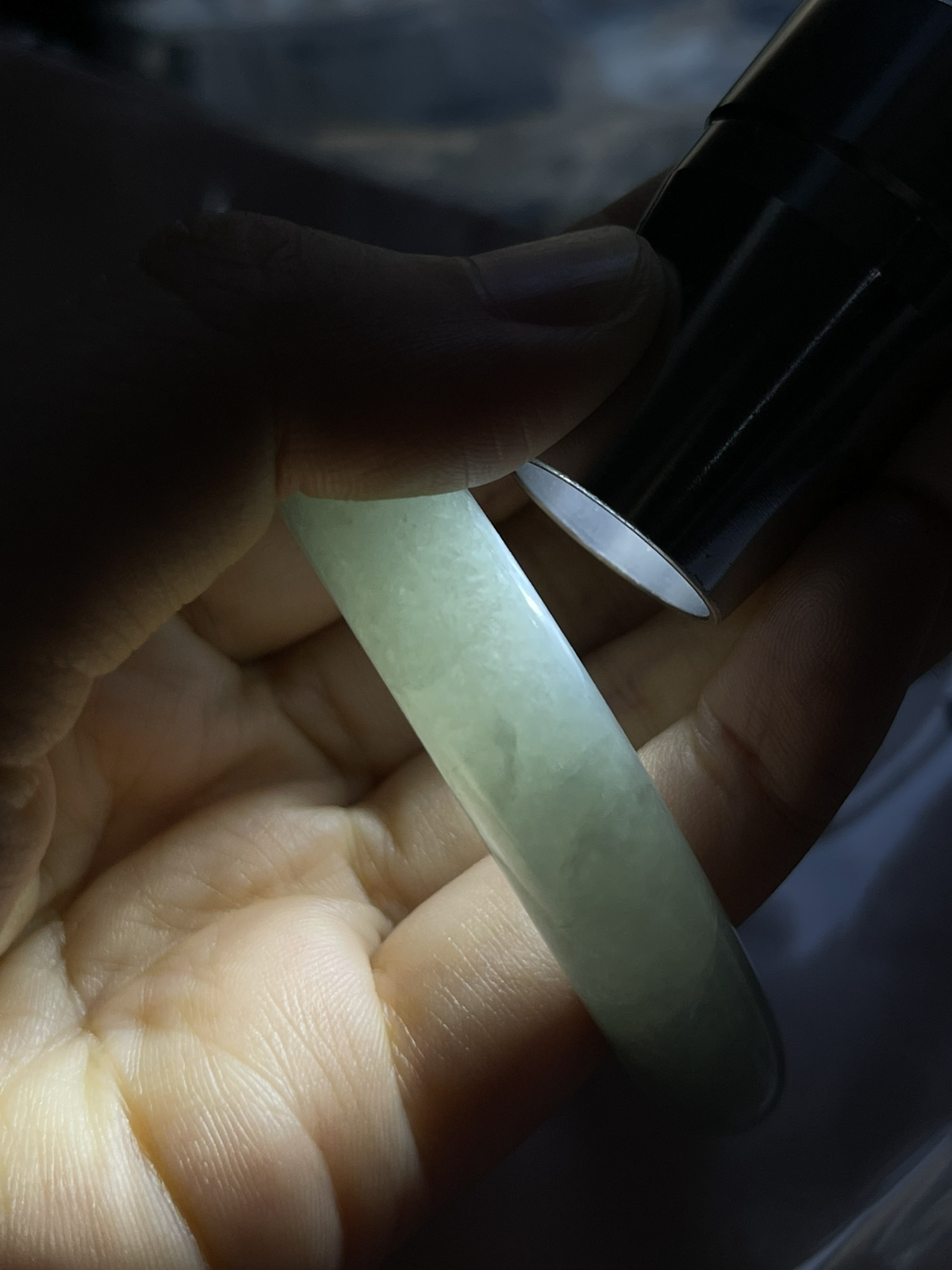 圈口53.8，冰糯浅绿翡翠正圈手镯