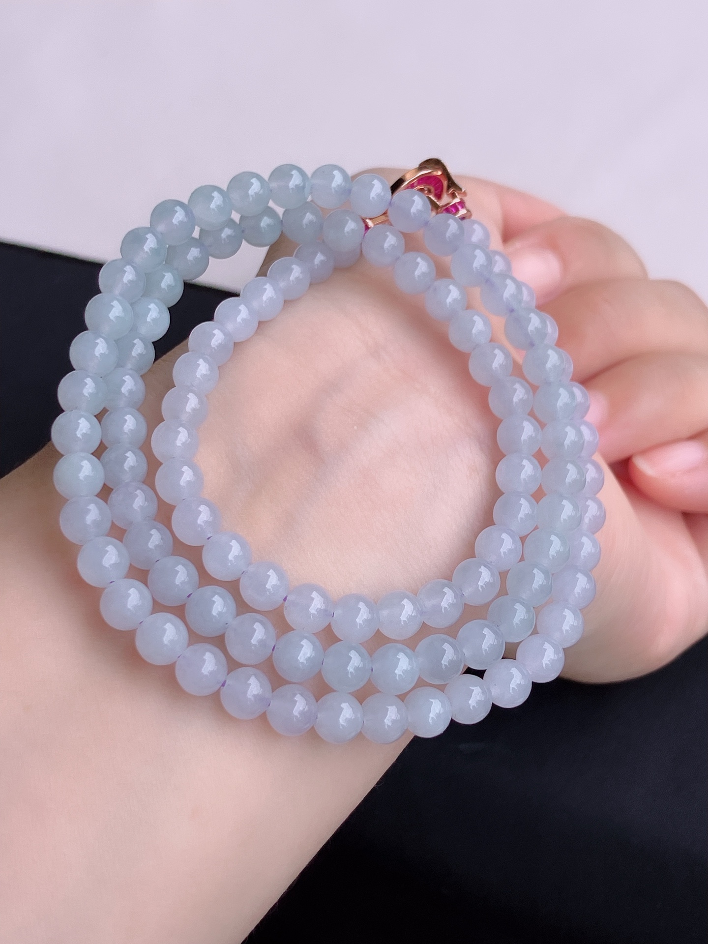 冰紫底大珠链，晶莹剔透，尺寸6/108颗，自然光实拍