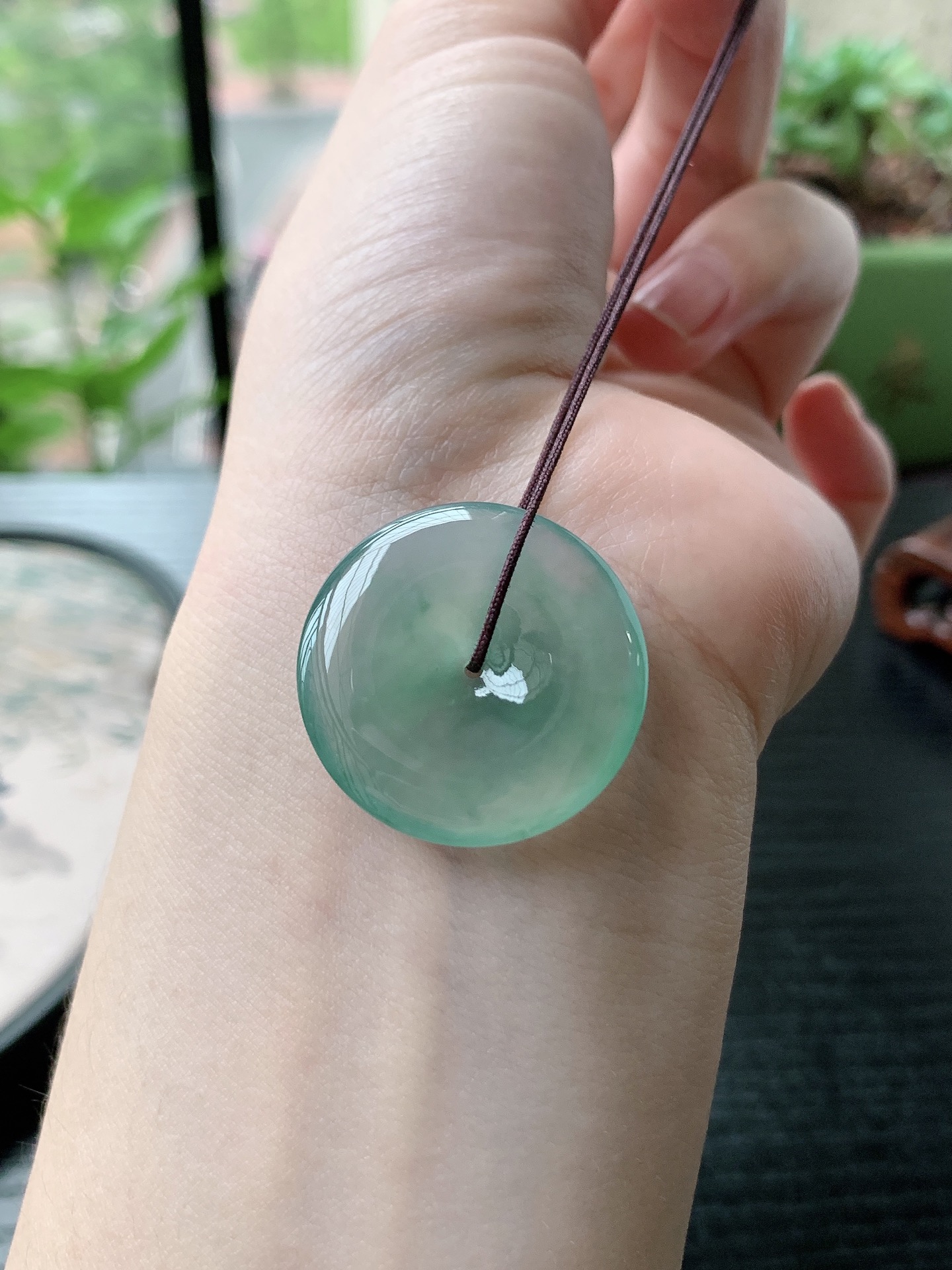 老坑冰种胶感金丝绿平安扣吊坠 裸石尺寸:28-5mm