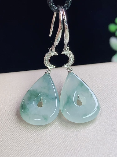 18k金镶飘花水滴耳环，无裂，尺寸15.5-11.1-2.7mm，L01ya
