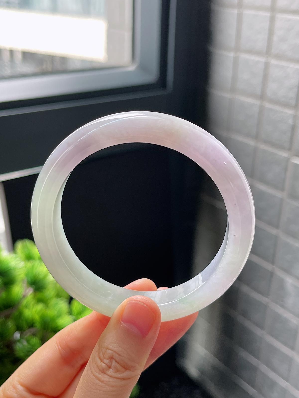 圈口57.8，冰糯春带彩翡翠正圈手镯