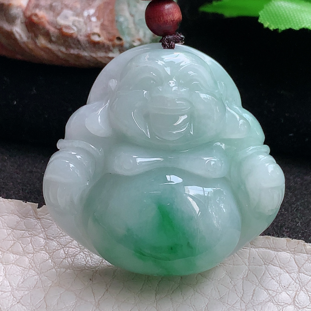 zen实拍40*41*12.5缅甸翡翠a货精雕灵动饱满佛公 弥勒佛玉吊坠 玉挂件
