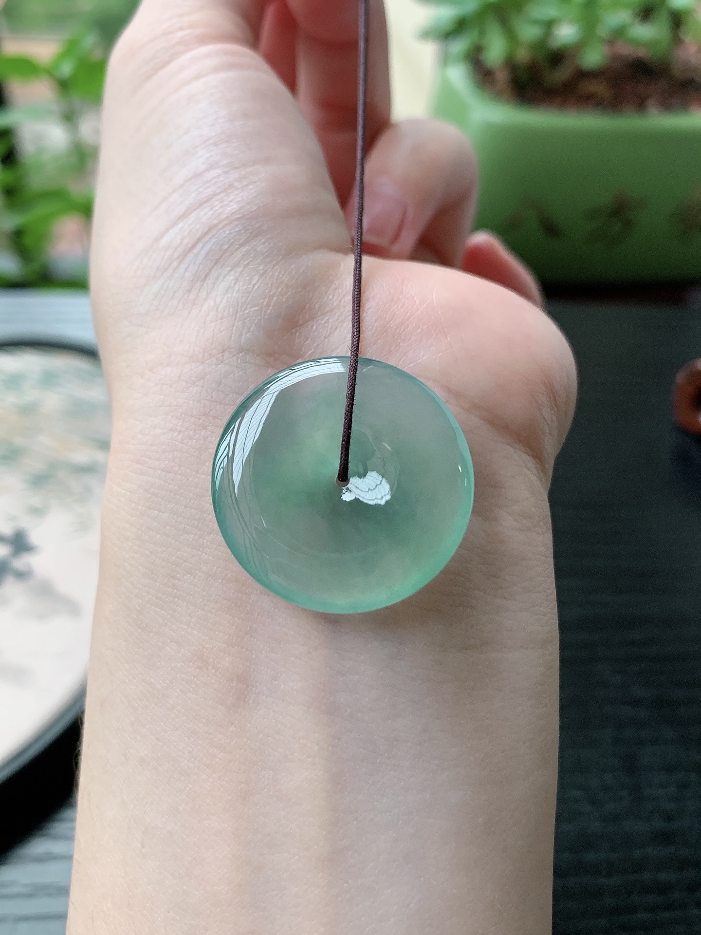老坑冰种胶感金丝绿平安扣吊坠 裸石尺寸:28-5mm