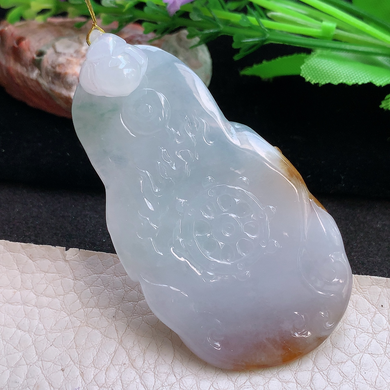 xj实拍68*38*10缅甸翡翠a货精雕冰双彩不运冥王 生肖守护神玉吊坠
