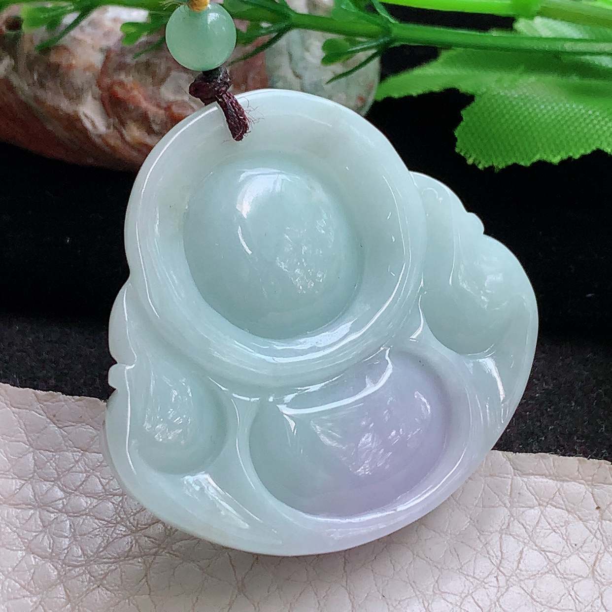 zen实拍42.6*45.5*12.8缅甸翡翠a货精雕飘紫饱满佛公 弥勒佛玉吊坠 玉挂件
