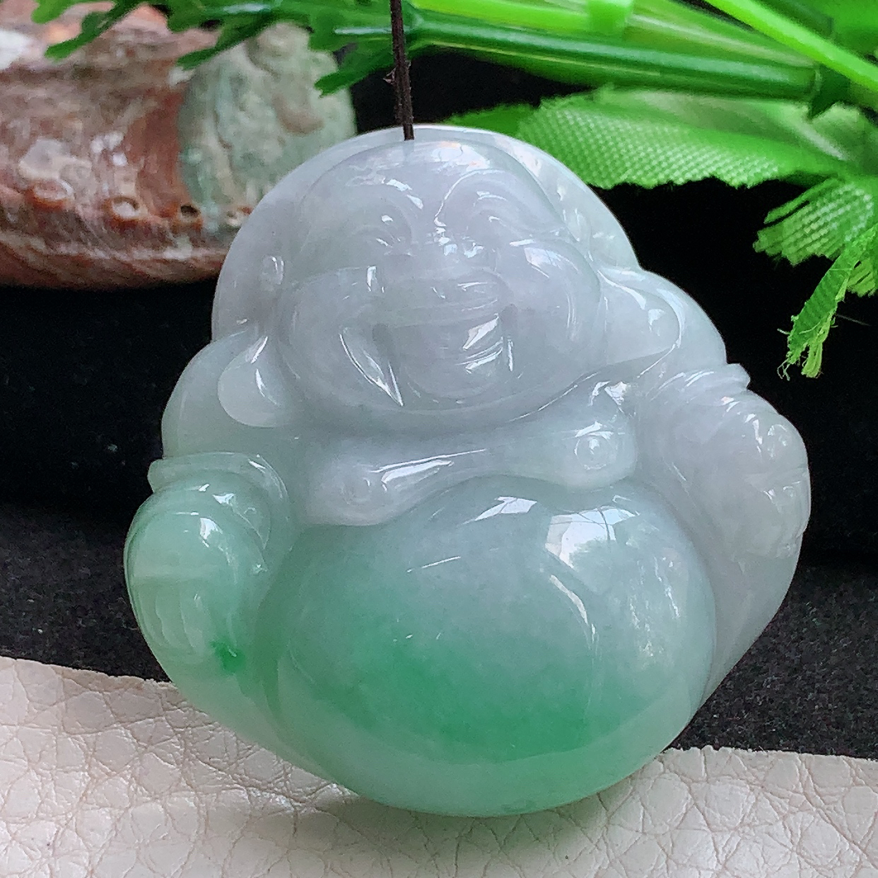 zen实拍44.8*45*12.5缅甸翡翠a货精雕半山水饱满大佛公 弥勒佛玉吊坠 玉挂件