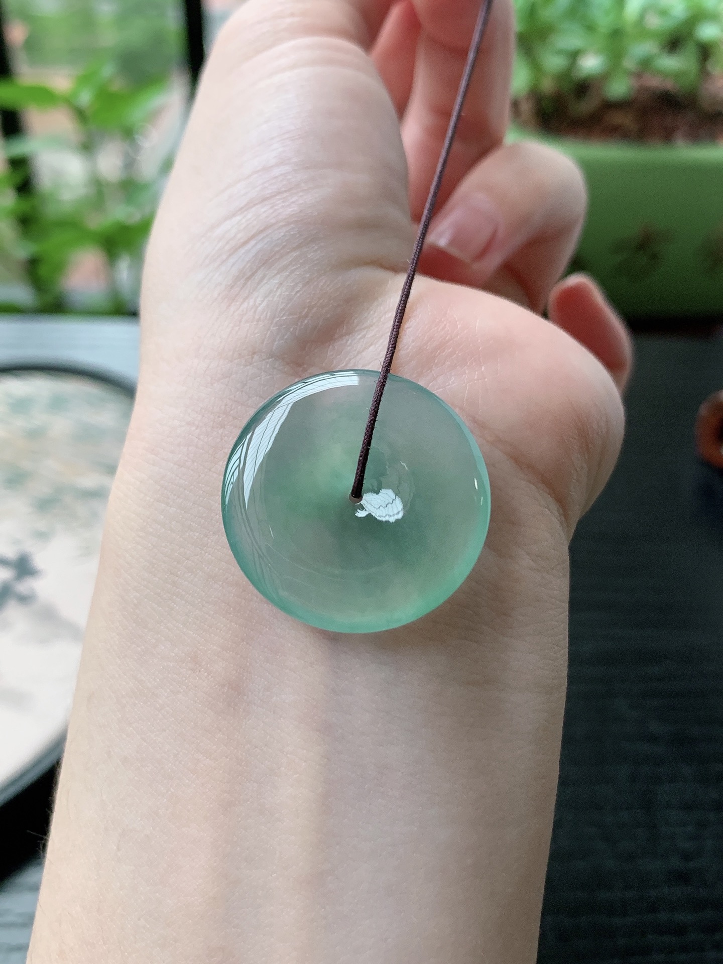 老坑冰种胶感金丝绿平安扣吊坠 裸石尺寸:28-5mm