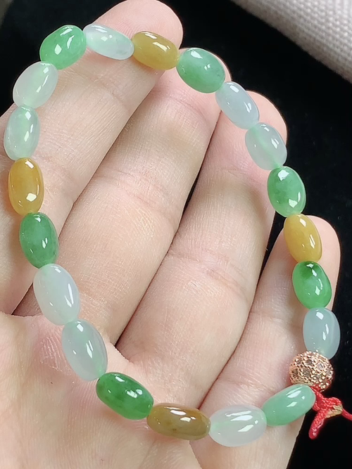 冰多彩玉珠手串，尺寸8.9-6.3-4.5mm，L01zg9