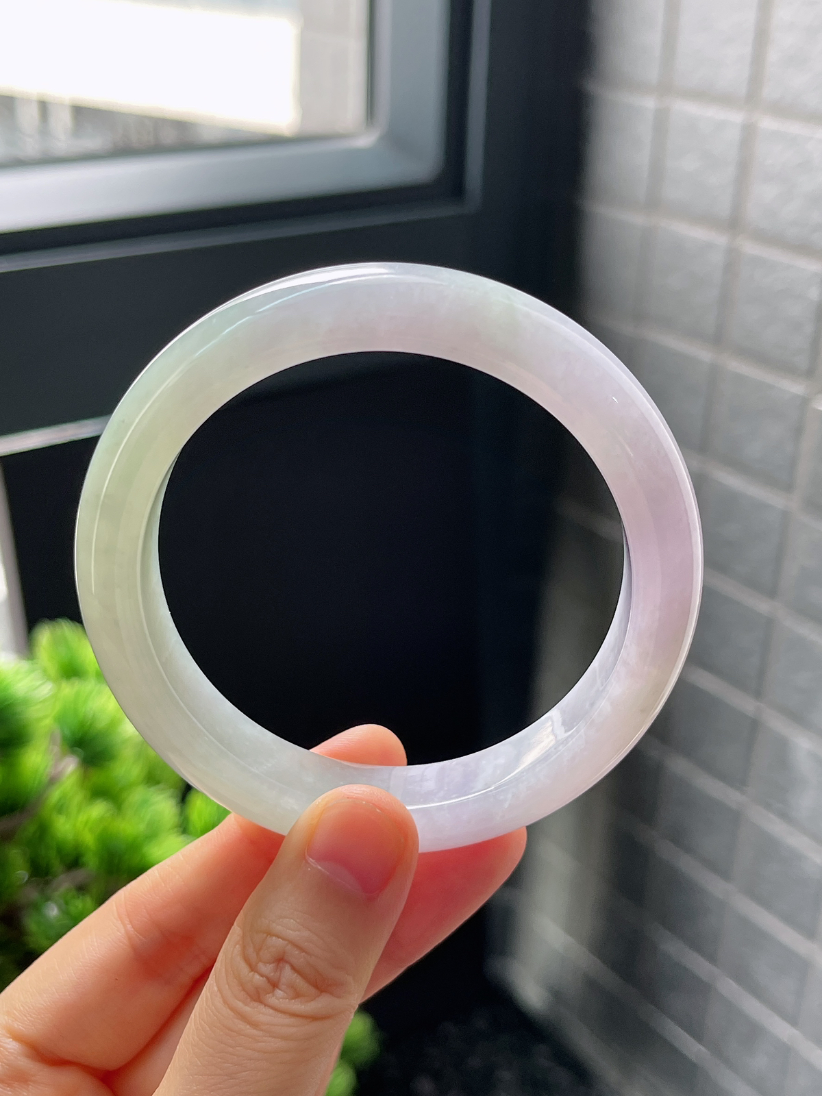圈口57.8，冰糯春带彩翡翠正圈手镯