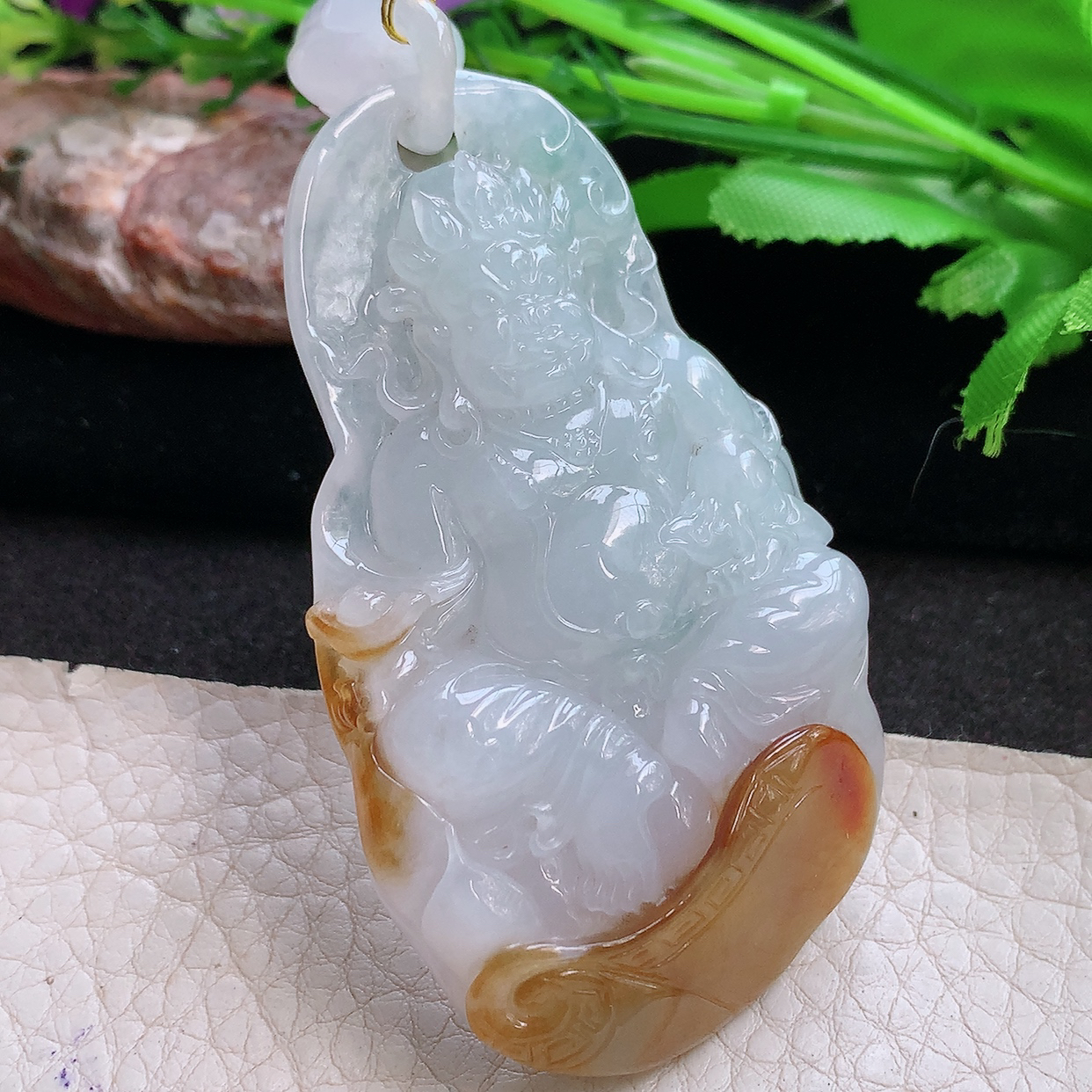 xj实拍68*38*10缅甸翡翠a货精雕冰双彩不运冥王 生肖守护神玉吊坠