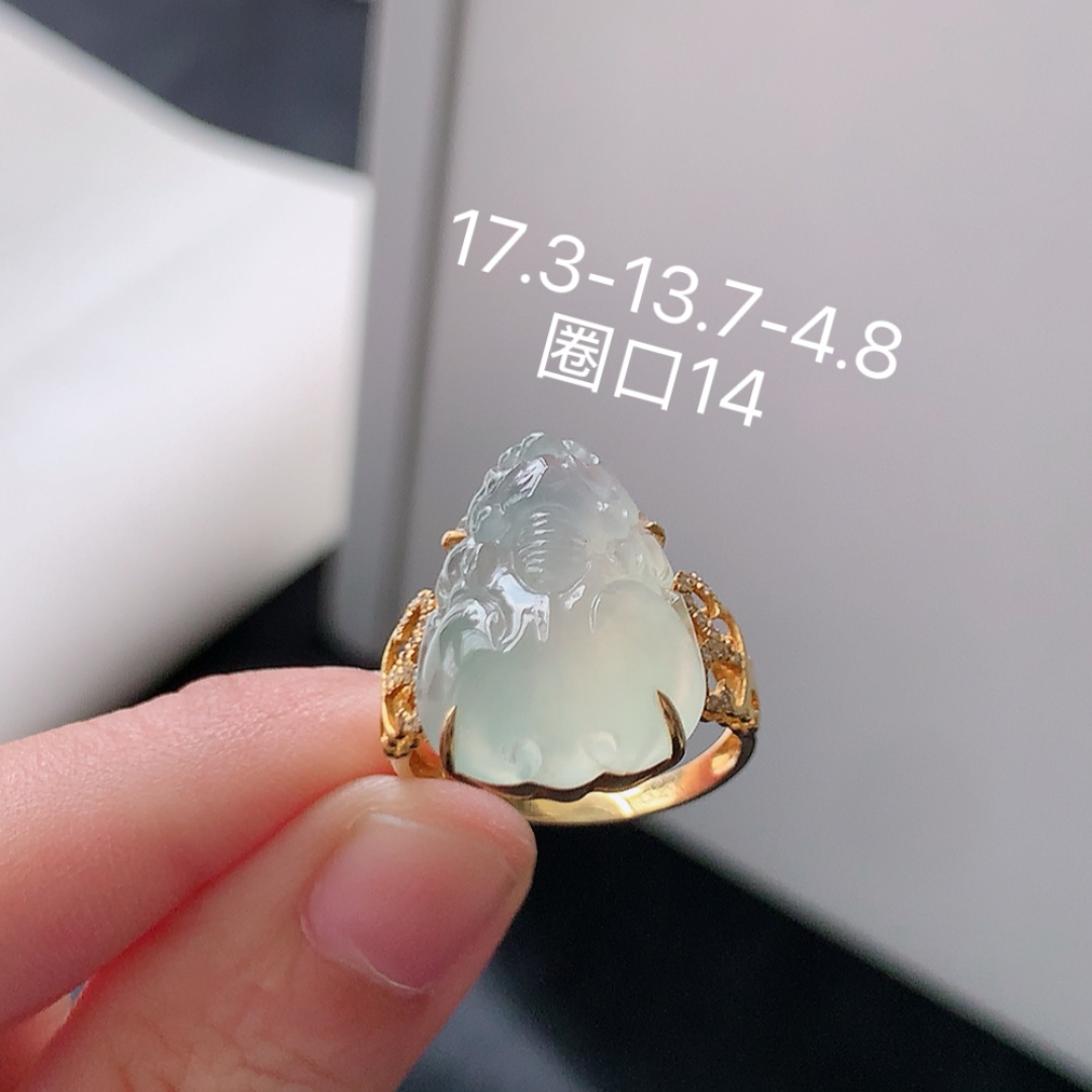 高冰貔貅女戒   水润起光感  无裂饱满   上手优雅时尚 货号28530，17.3-13.7-4.