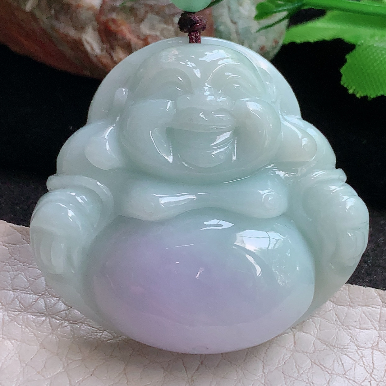 zen实拍42.6*45.5*12.8缅甸翡翠a货精雕飘紫饱满佛公 弥勒佛玉吊坠 玉挂件