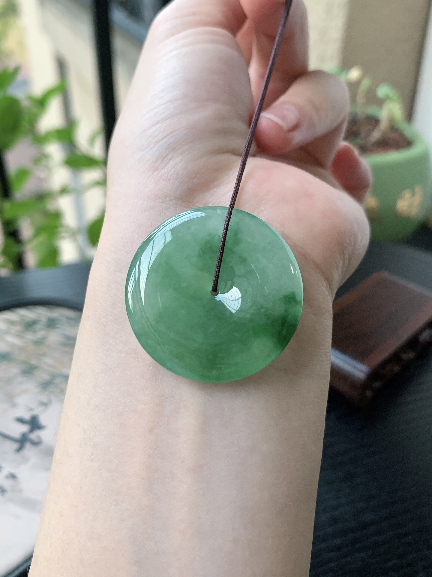 老坑冰种胶感飘绿平安扣吊坠 裸石尺寸:35-5.8mm