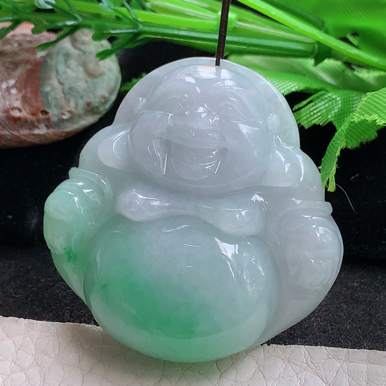 zen实拍44.8*45*12.5缅甸翡翠a货精雕半山水饱满大佛公 弥勒佛玉吊坠 玉挂件