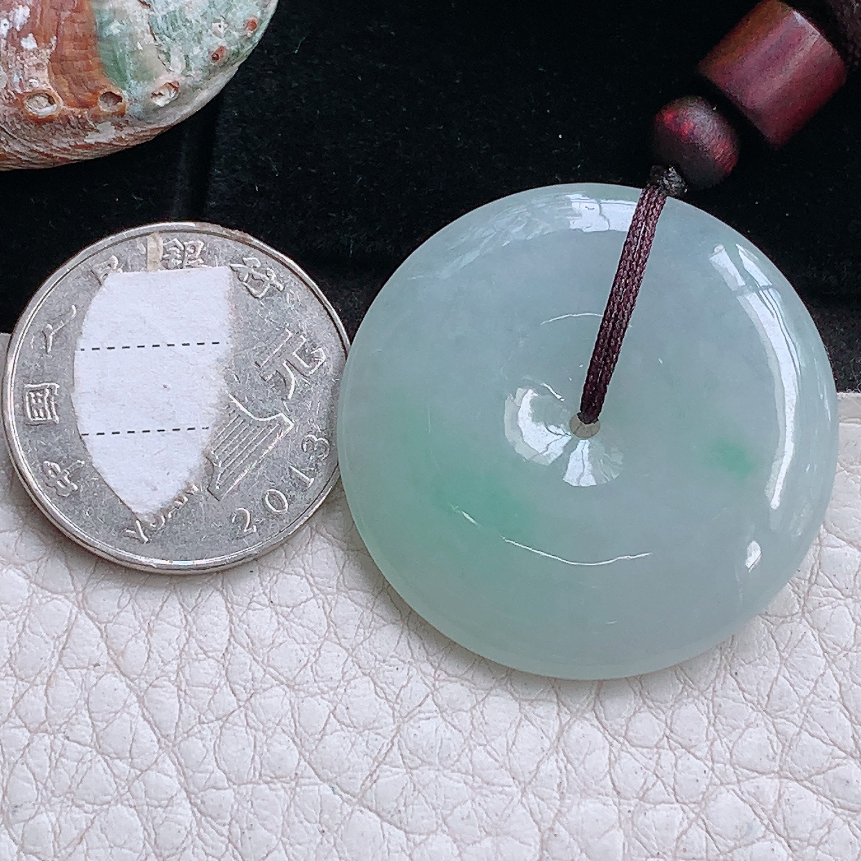 zen实拍34*5.5天然缅甸翡翠冰飘绿花饱满平安扣 玉扣玉吊坠 玉挂件