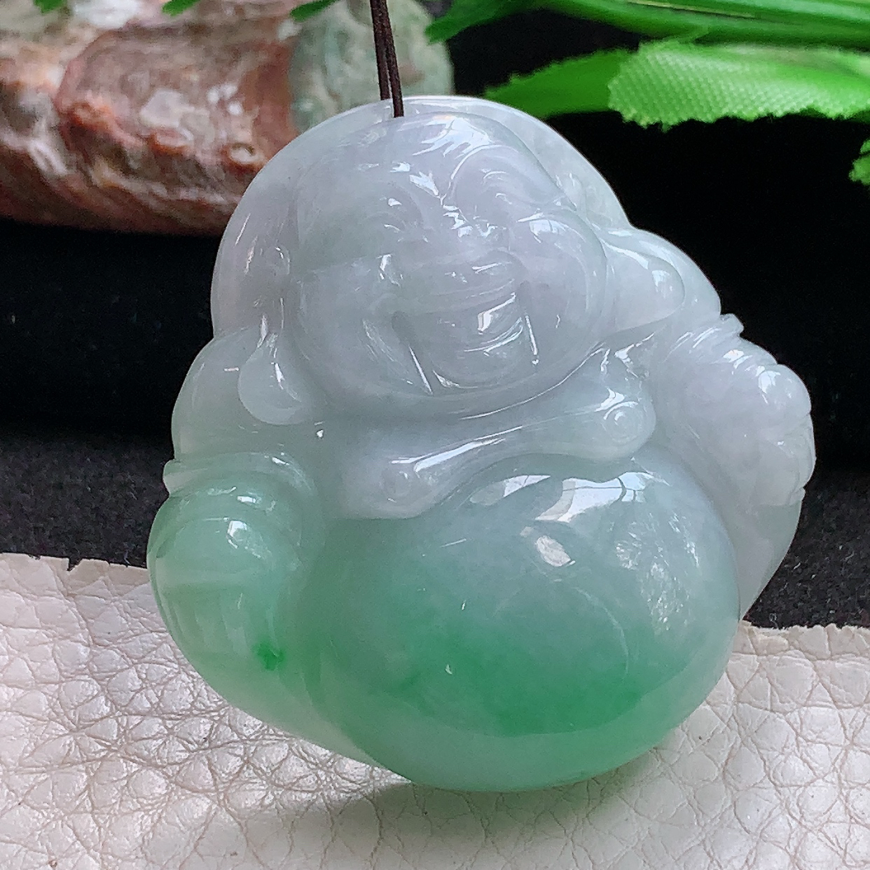 zen实拍44.8*45*12.5缅甸翡翠a货精雕半山水饱满大佛公 弥勒佛玉吊坠 玉挂件