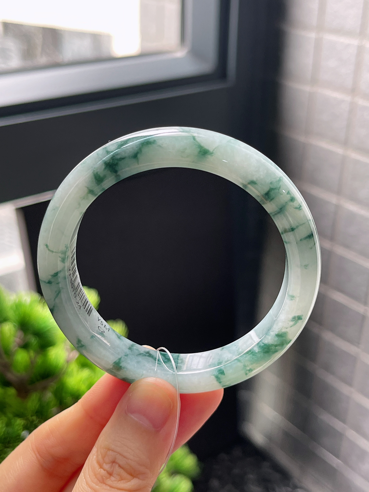 正圈53圈口，翡翠糯化种飘花手镯