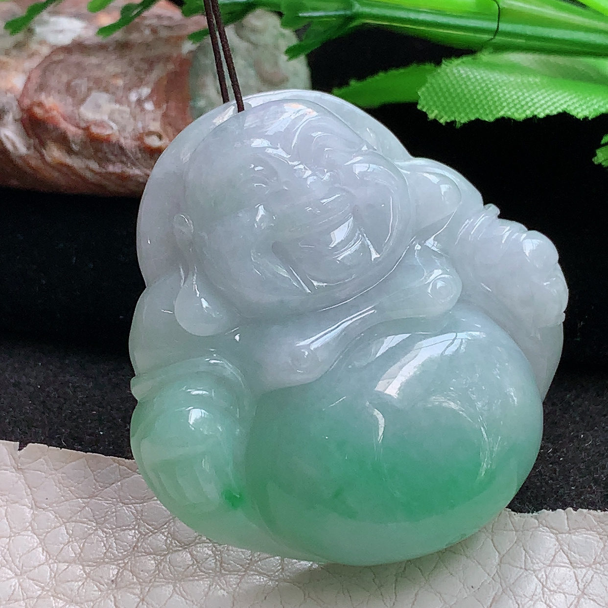 zen实拍44.8*45*12.5缅甸翡翠a货精雕半山水饱满大佛公 弥勒佛玉吊坠 玉挂件