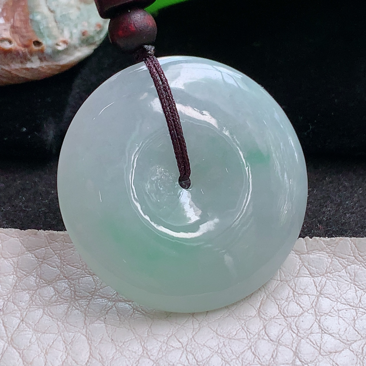 zen实拍34*5.5天然缅甸翡翠冰飘绿花饱满平安扣 玉扣玉吊坠 玉挂件