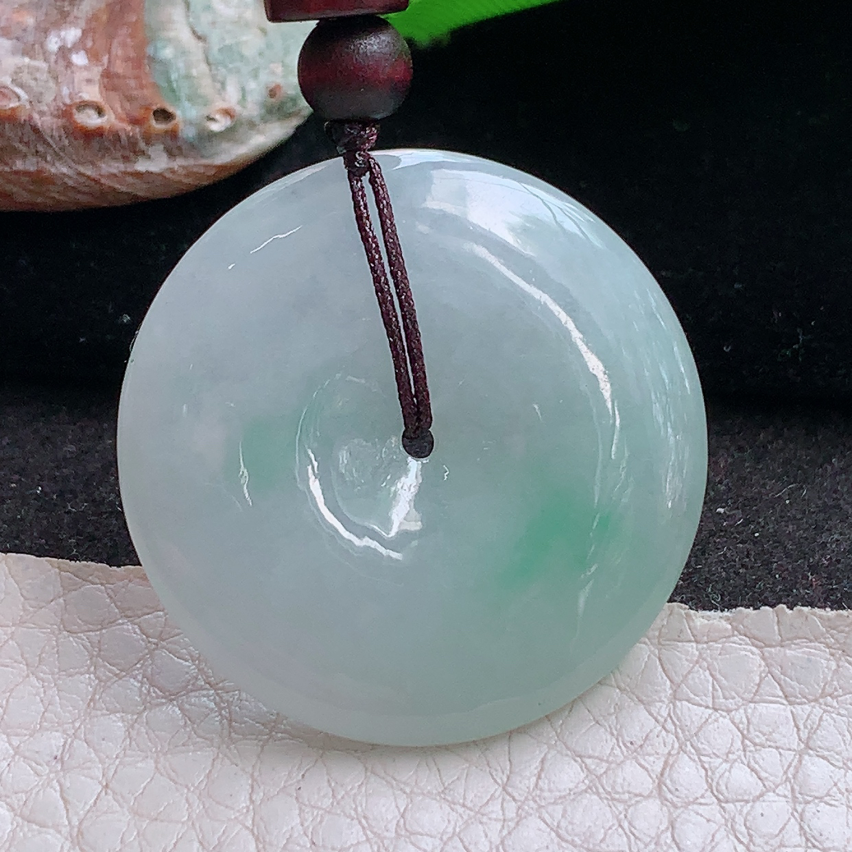 zen实拍34*5.5天然缅甸翡翠冰飘绿花饱满平安扣 玉扣玉吊坠 玉挂件