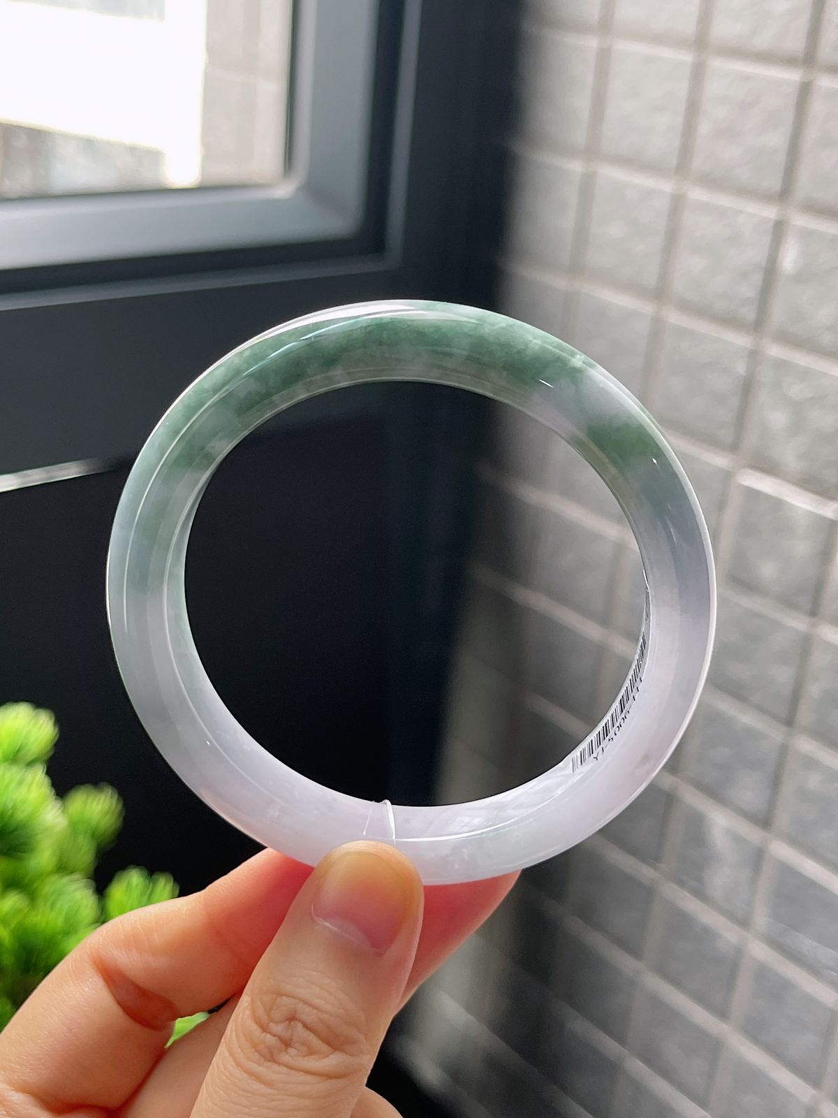 正圈57.5圈口，翡翠糯化种蓝紫色手镯