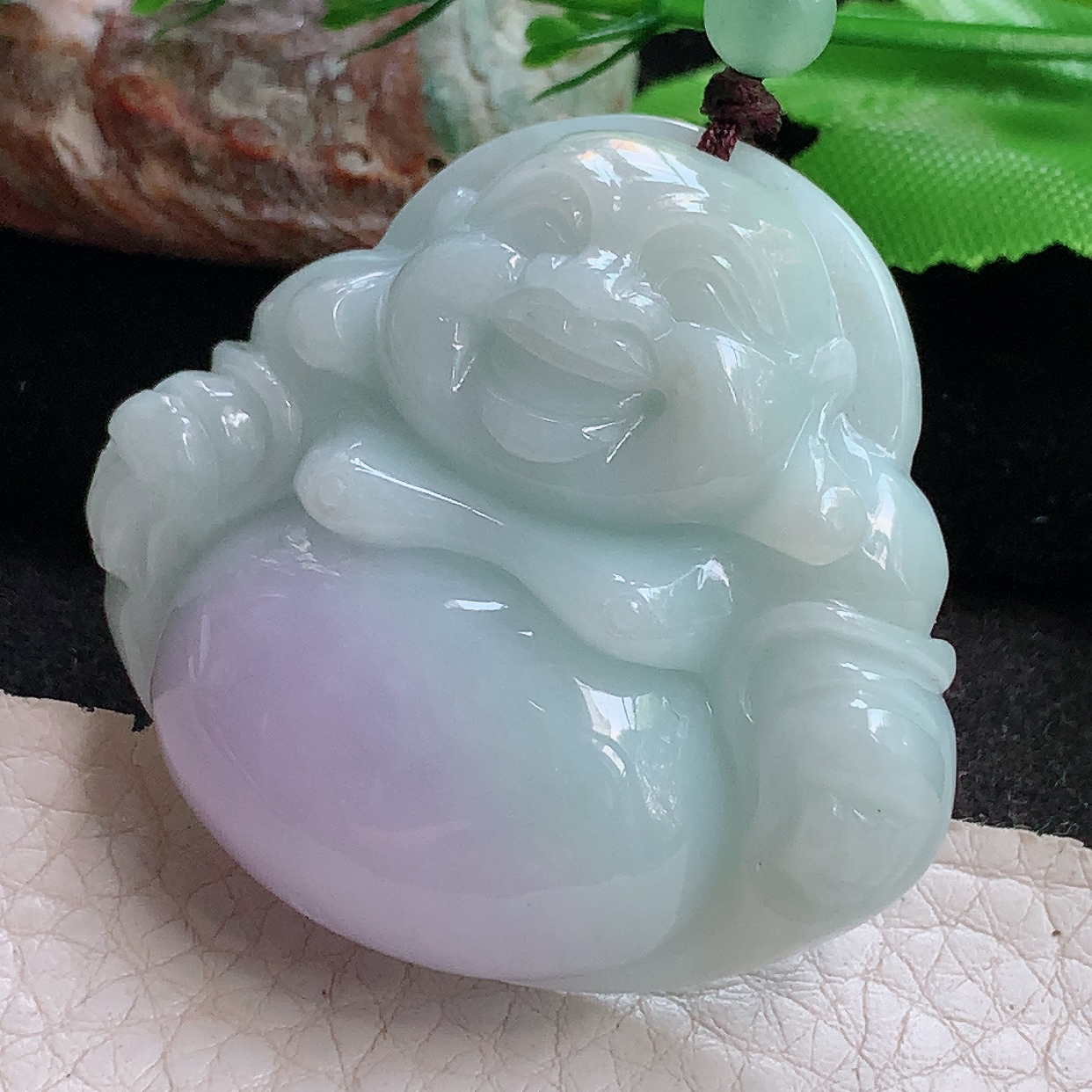 zen实拍42.6*45.5*12.8缅甸翡翠a货精雕飘紫饱满佛公 弥勒佛玉吊坠 玉挂件