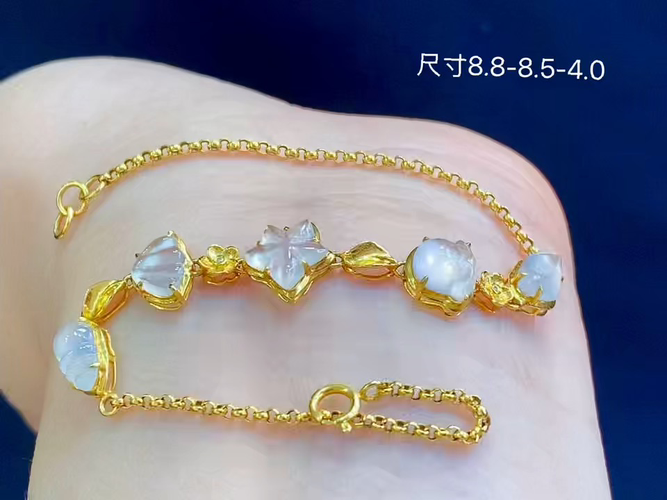 18k金+钻玻璃种手链，8.8-8.5-4.0