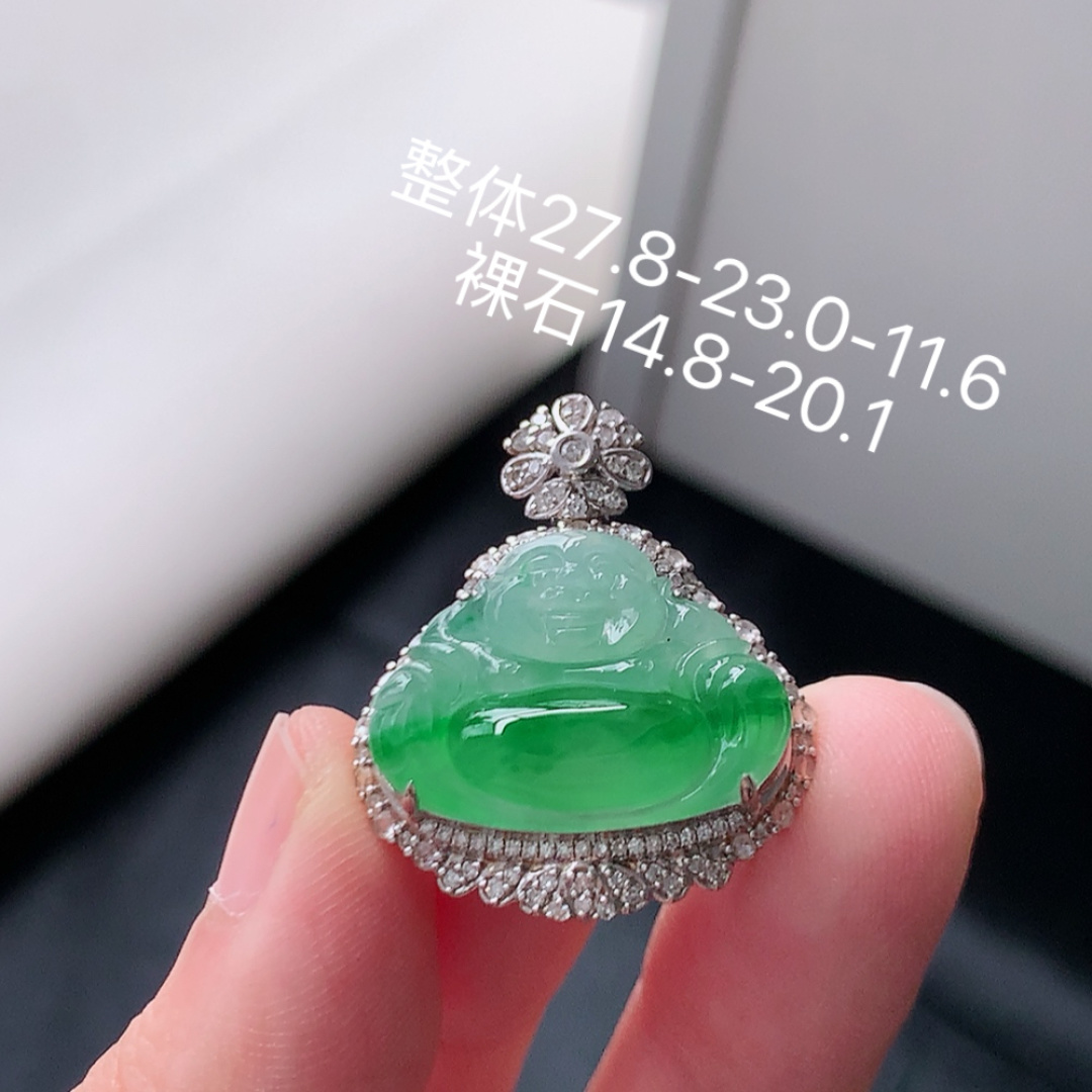 冰飘绿佛公吊坠 品相喜悦，种老水润十足 佩戴精致 货号89530，27.8-23.0-11.6