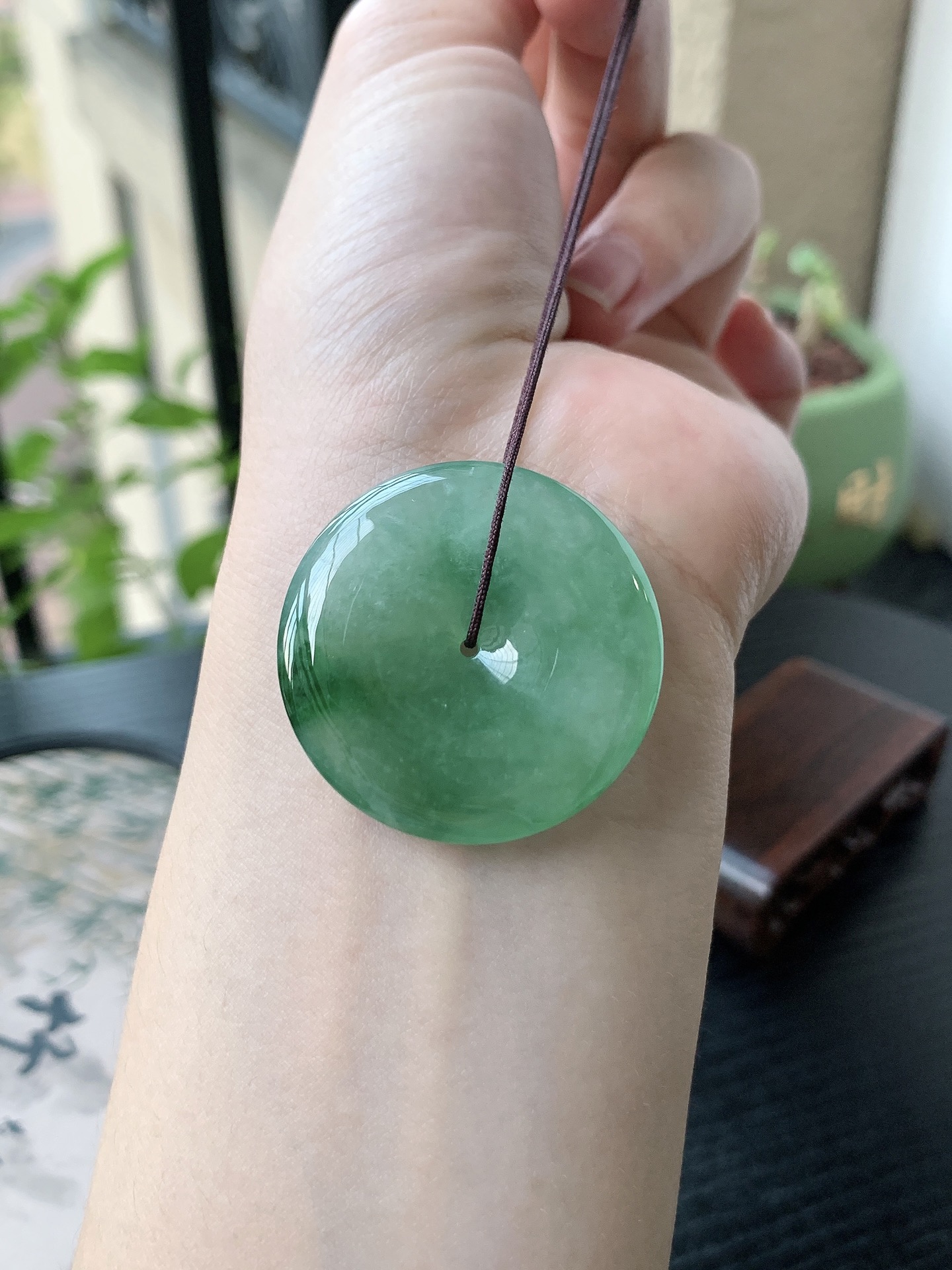老坑冰种胶感飘绿平安扣吊坠 裸石尺寸:35-5.8mm