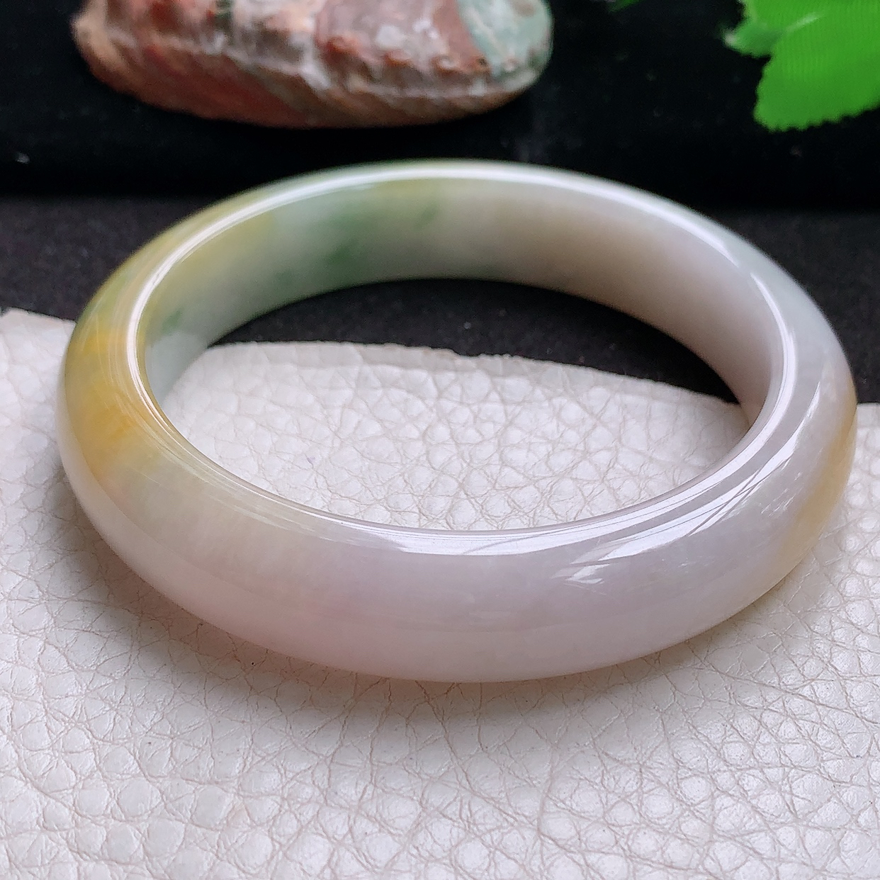 zjf实拍58*12.8*8.6平安镯 翡翠a货玉手镯三彩宽边珠宝玉手环