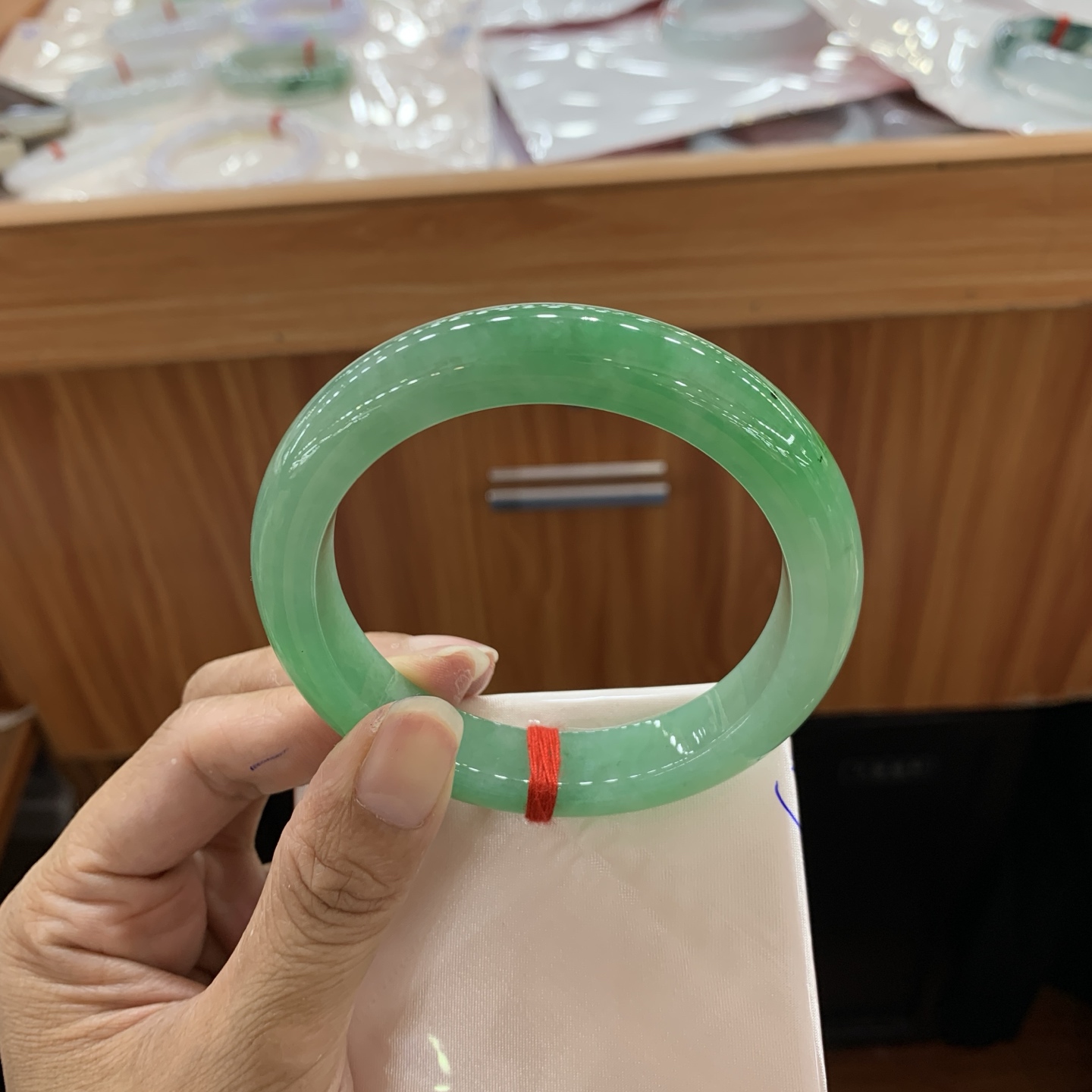 060129CK 满绿正圈大圈口翡翠手镯 60-12.1-9.5