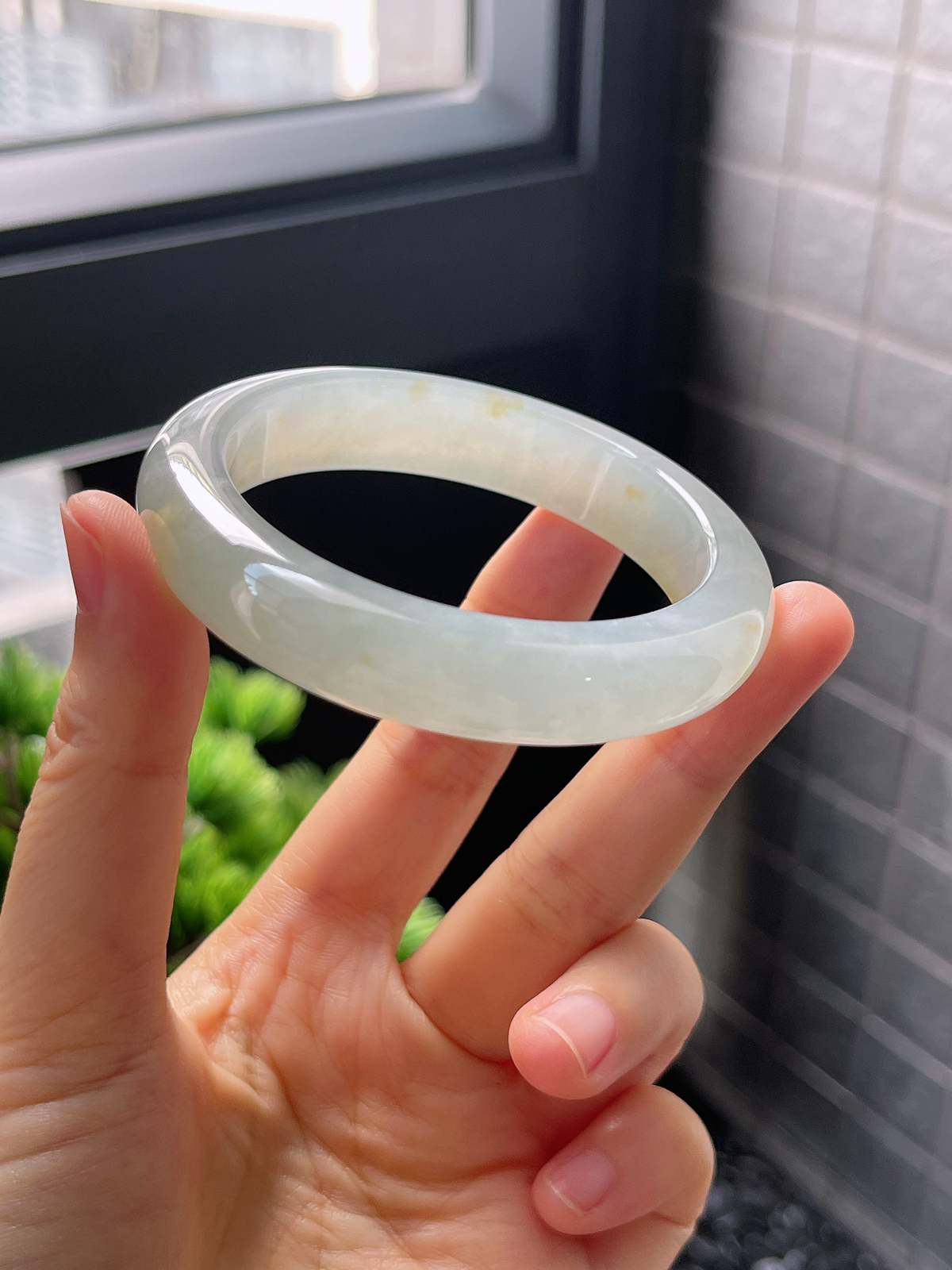 圈口51.7，冰糯淡绿色砂金翡翠正圈手镯