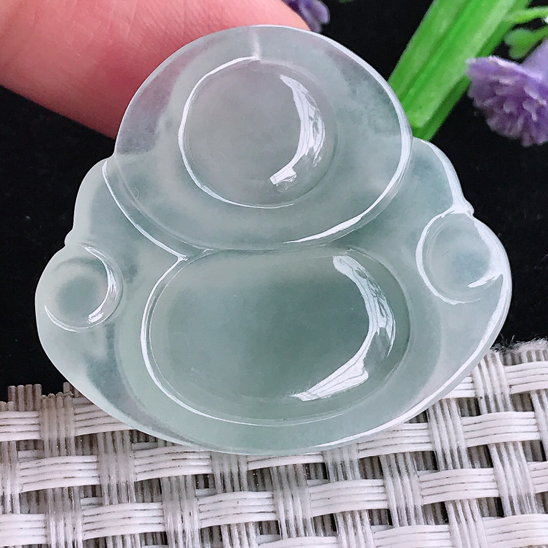 实拍A货翡翠31.5/35.2/6.3老坑冰胶冰飘花佛公吊坠翡翠玉佛挂件