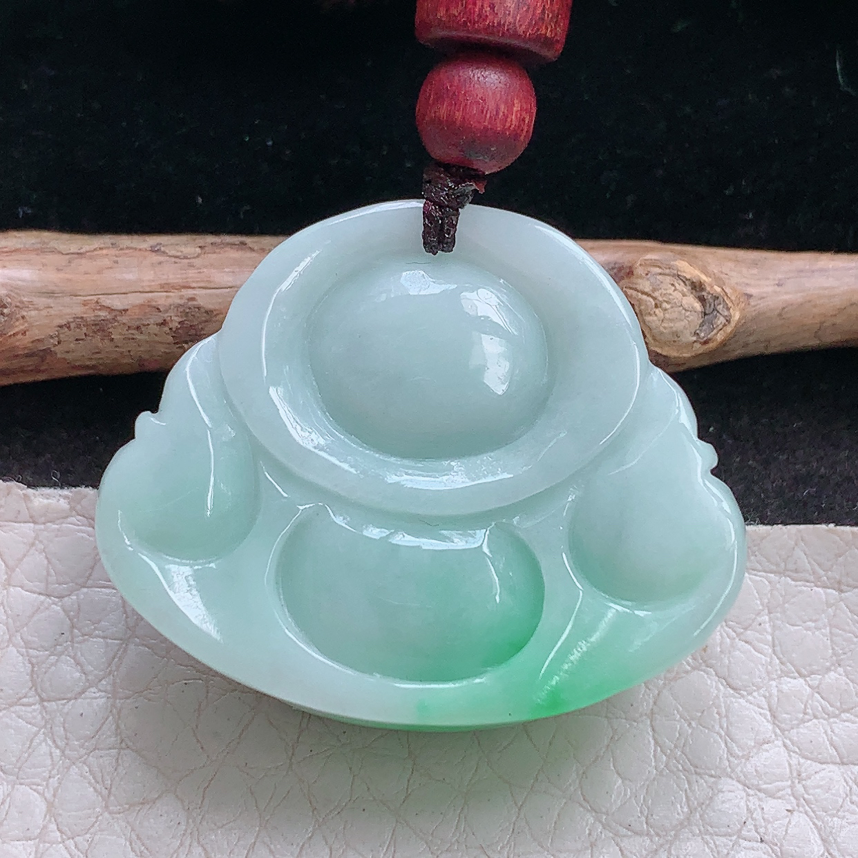 zen实拍29.5*35*12.2缅甸翡翠a货精雕飘绿饱满佛公 弥勒佛玉吊坠 玉挂件